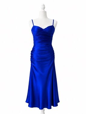 Royal Blue Satin Look Midi Dress For Size XS, Party, Prom